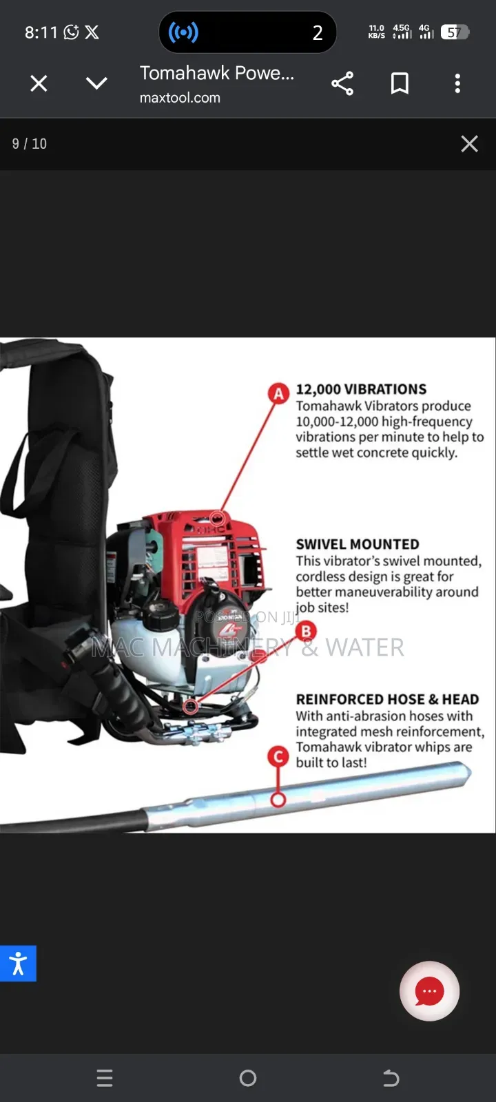 Honda Back Pack Concrete Vibrator 4stroke