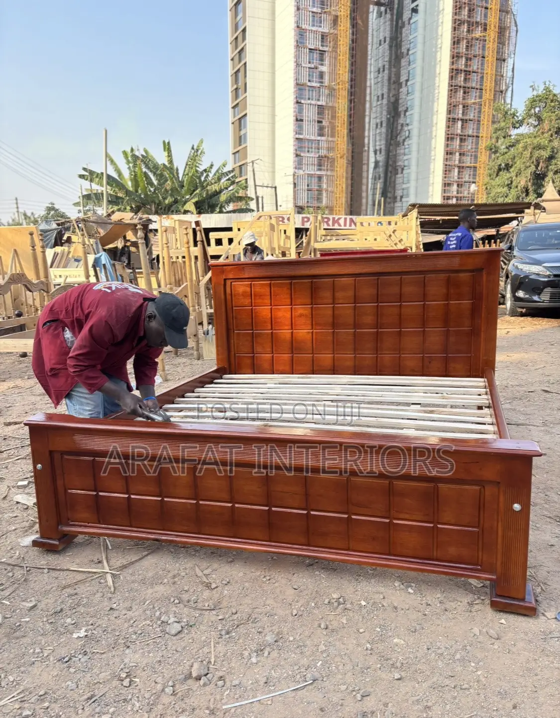 6by6 Solid Wood Bed in Mahogany Color