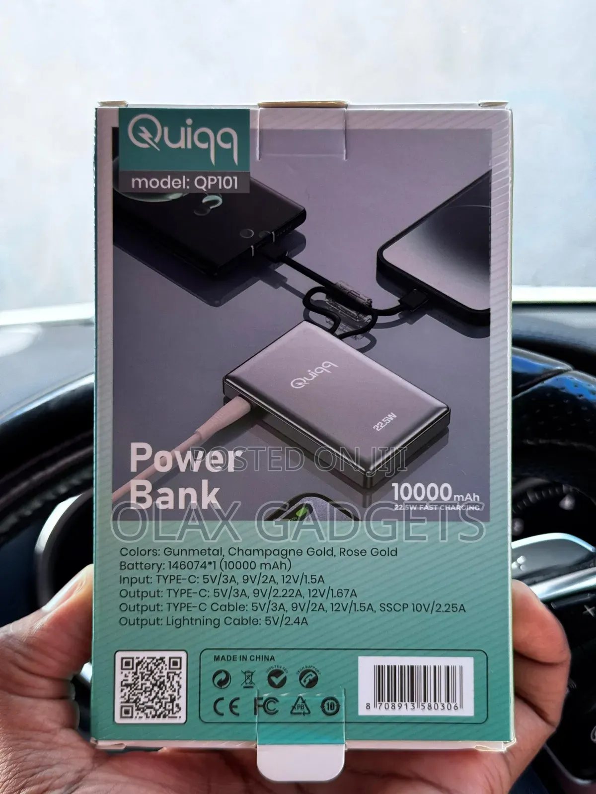 Quiqq 10000mah 22.5w Powerbank With Inbuilt Type C and iPhone Cables