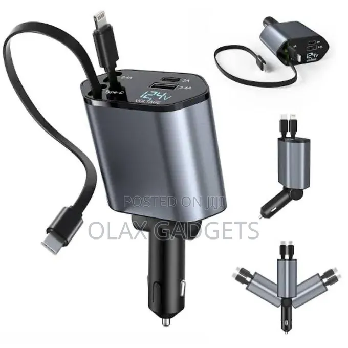 120w 4 in 1 Retractable Car Phone Charger Super Fast Charger