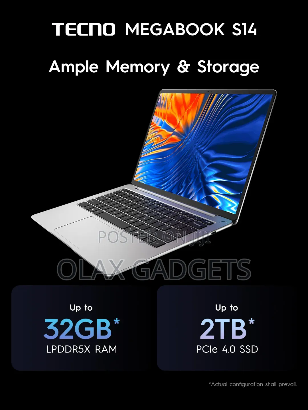 New Laptop Tecno 16GB Intel SSD 1T