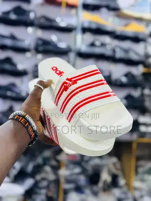 Unisex White Sandals With Red Stripes