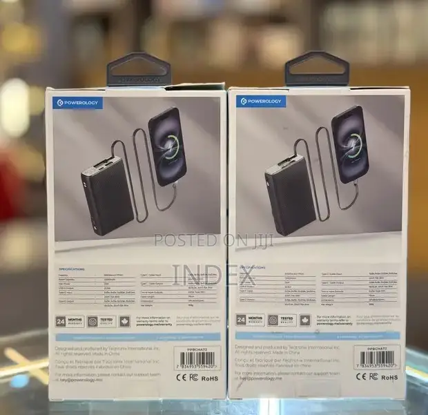 Powerology 20,000mah Retractable Cable Power Bank 35w