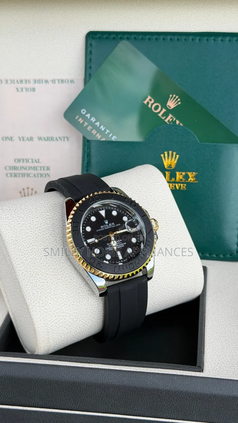 Rolex Gold Chrome Men's Authentic Black Face Wrist Time Piece