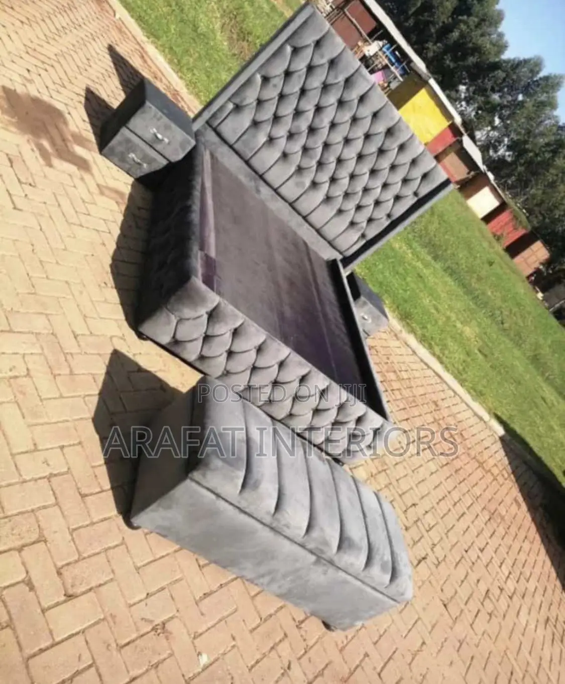 Luxury Grey Tufted Sectional Bed