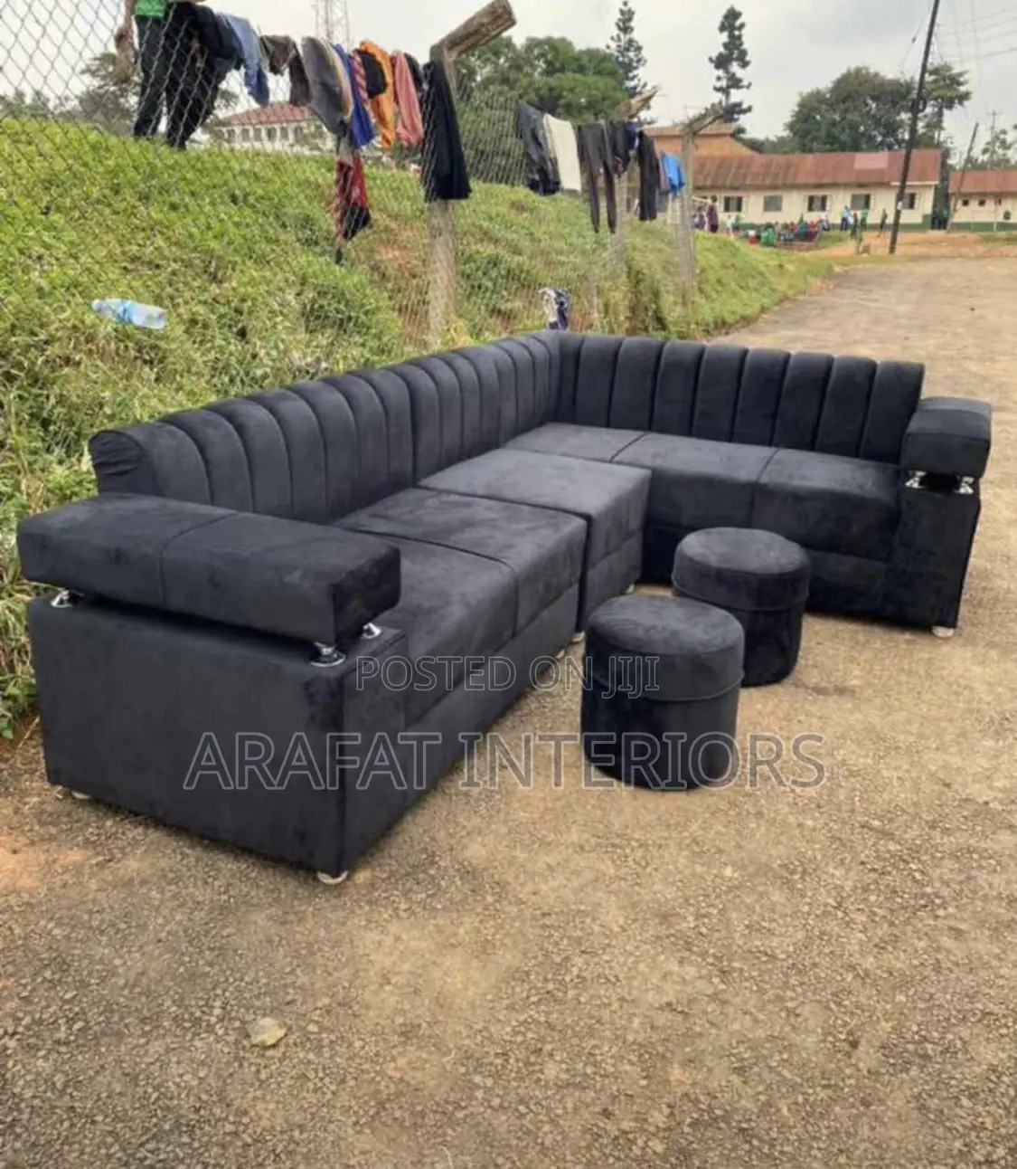 L-Shaped Sectional in Vibrant Royal Black Velvet.