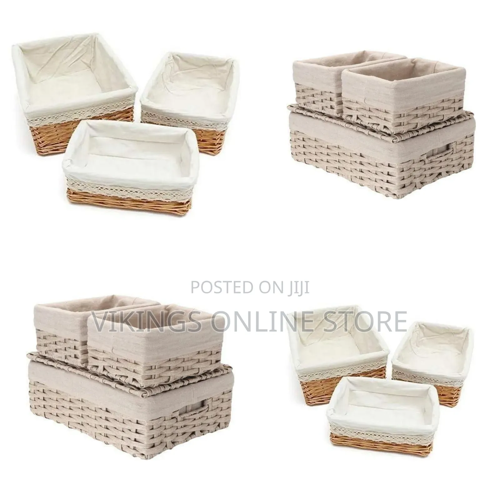 Set of Woven Decorative Storage Baskets With Fabric Liners -Multicolor