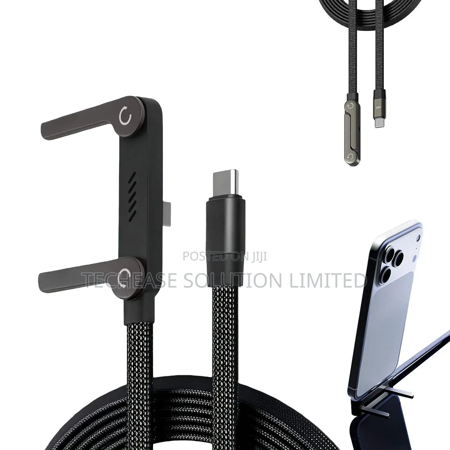 2-in-1 Foldable Phone Holder Charger 240w Type-C Fast Charging 1.5m