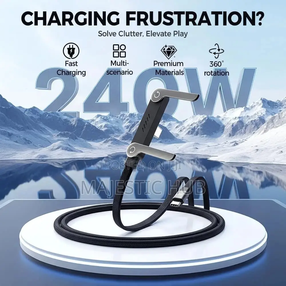 2-in-1 Foldable Phone Holder Charger 240w Type-C Fast Charging 1.5m