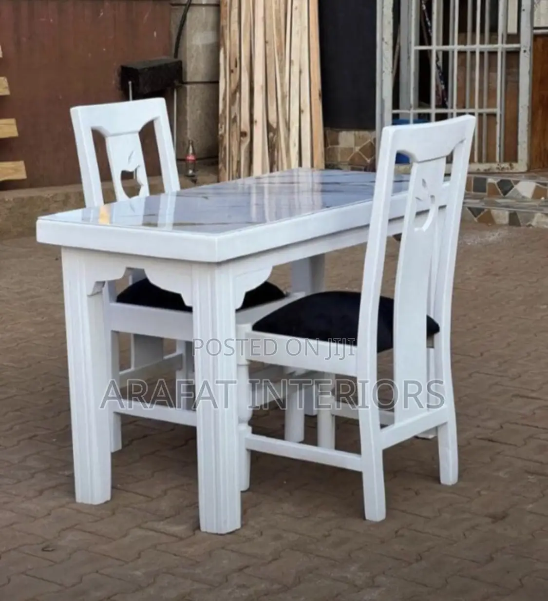 Elegant White 2-Seater Dining Set With Glass Top 