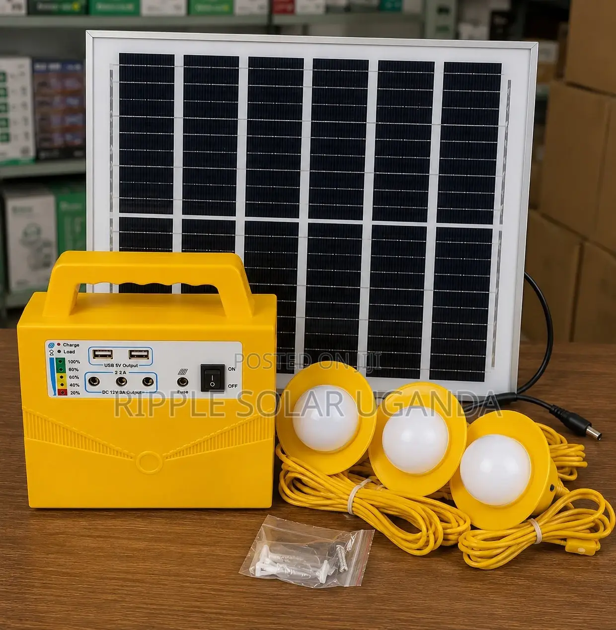 20W Portable Solar Lighting Kit 3 Bulbs With FM Radio USB Charger
