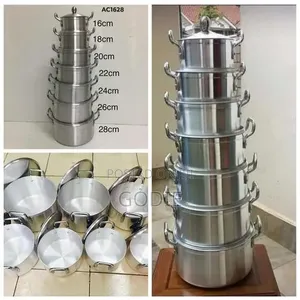 7-Piece Aluminium Cooking Pot Set (Sufurias) With Lids.