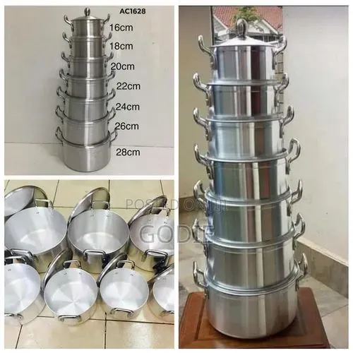 7-Piece Aluminium Cooking Pot Set (Sufurias) With Lids.