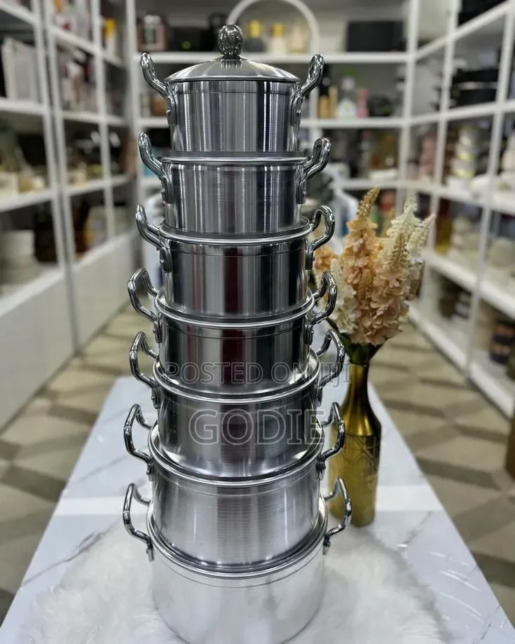 7-Piece Aluminium Cooking Pot Set (Sufurias) With Lids.