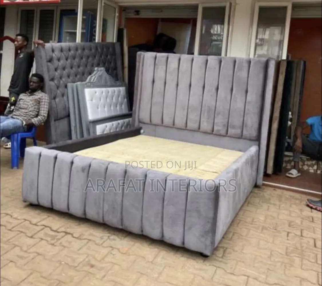 Modern Grey Channel Tufted Upholstered Bed