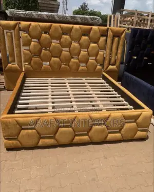 Luxury Mustard Yellow Honeycomb Tufted Bed