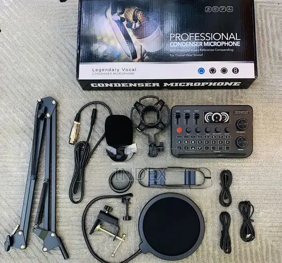 F999 Soundcard Podcast Equipment Bundle With Condenser Microphone