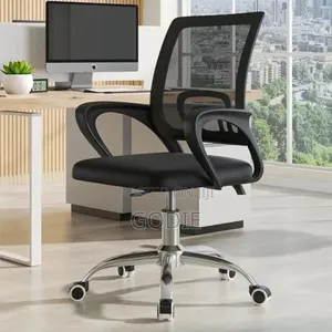 360-Degree Rotating Black Mesh Back Office Chair With a Chrome Base.