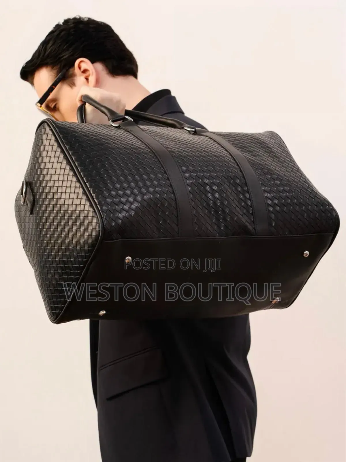 Bottega Original Black Leather Travel Bag