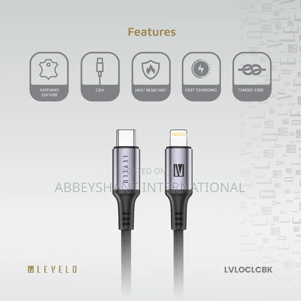Levelo Auge Type-C to Lightning 1m Braided Charging Cables.