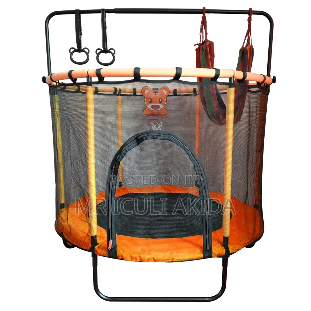 55-Inch Children's Indoor Trampoline With Safety Net,Hammock,Handle Br
