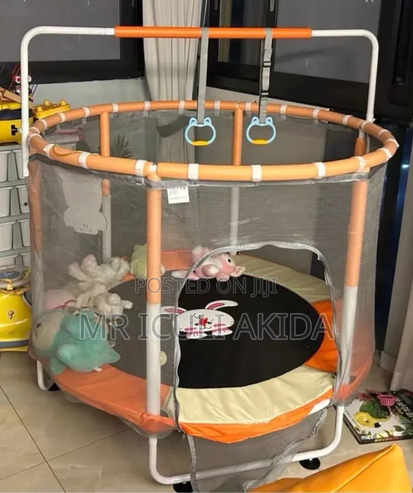 55-Inch Children's Indoor Trampoline With Safety Net,Hammock,Handle Br