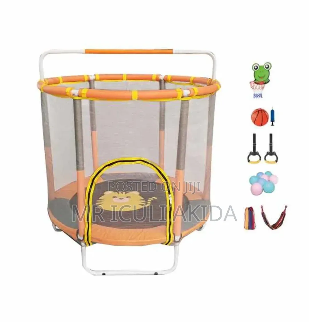55-Inch Children's Indoor Trampoline With Safety Net,Hammock,Handle Br