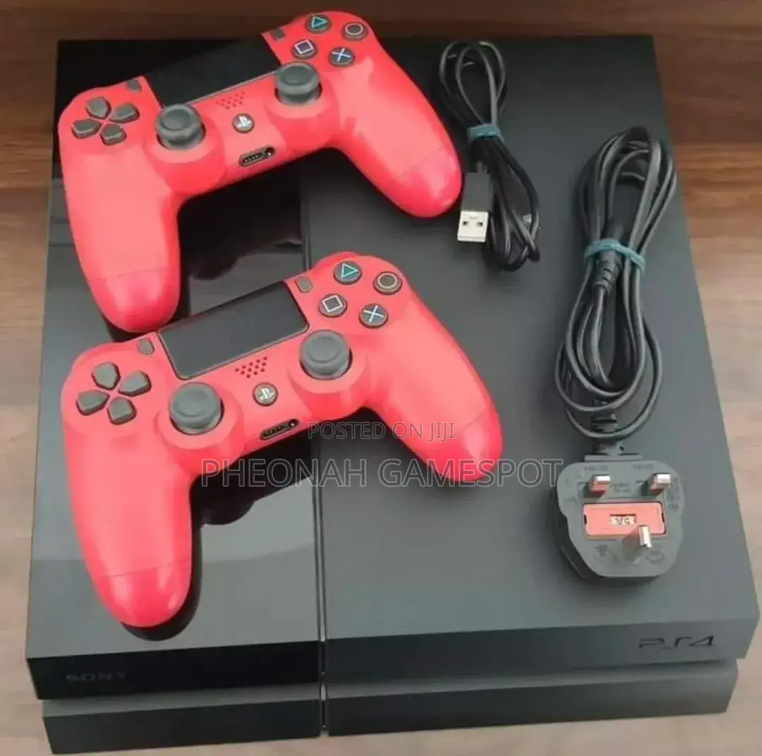 Chipped Ps4 Gaming Consoles With 2 Red Controllers and 12 Games.