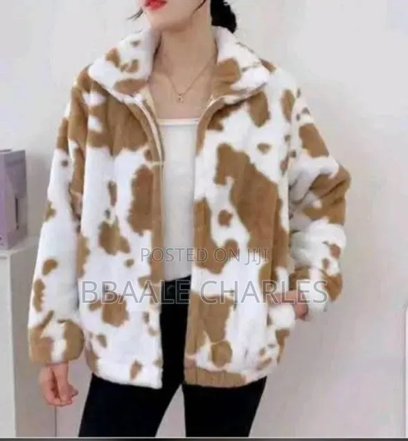Cow Print Faux Fur Jacket