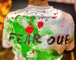 Street Wear Graphic Tee "Fear Out" Size:M- White,Green and Red Platter