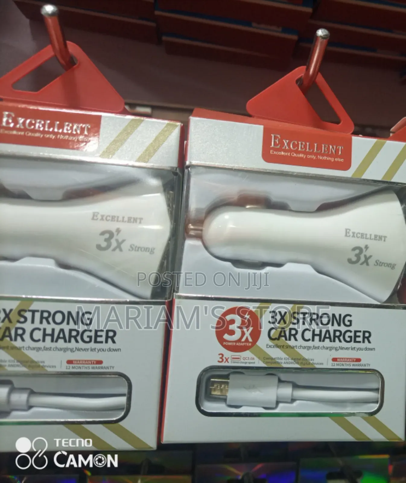 3x Strong Car Chargers in White, Featuring Fast Charging Capabilities