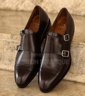 Brown Men's Vip Leather Double Monk Gentle Shoes