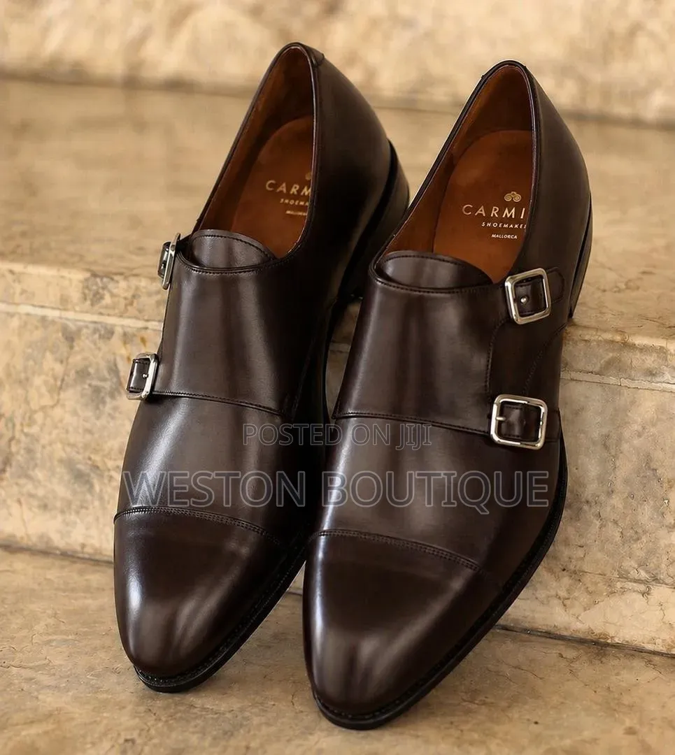 Brown Men's Vip Leather Double Monk Gentle Shoes