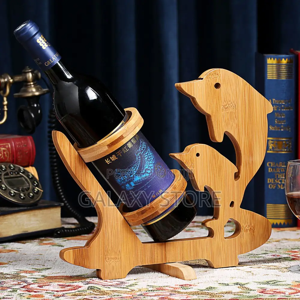 Wood Dolphin Shape Wine Bottle Holder, Random