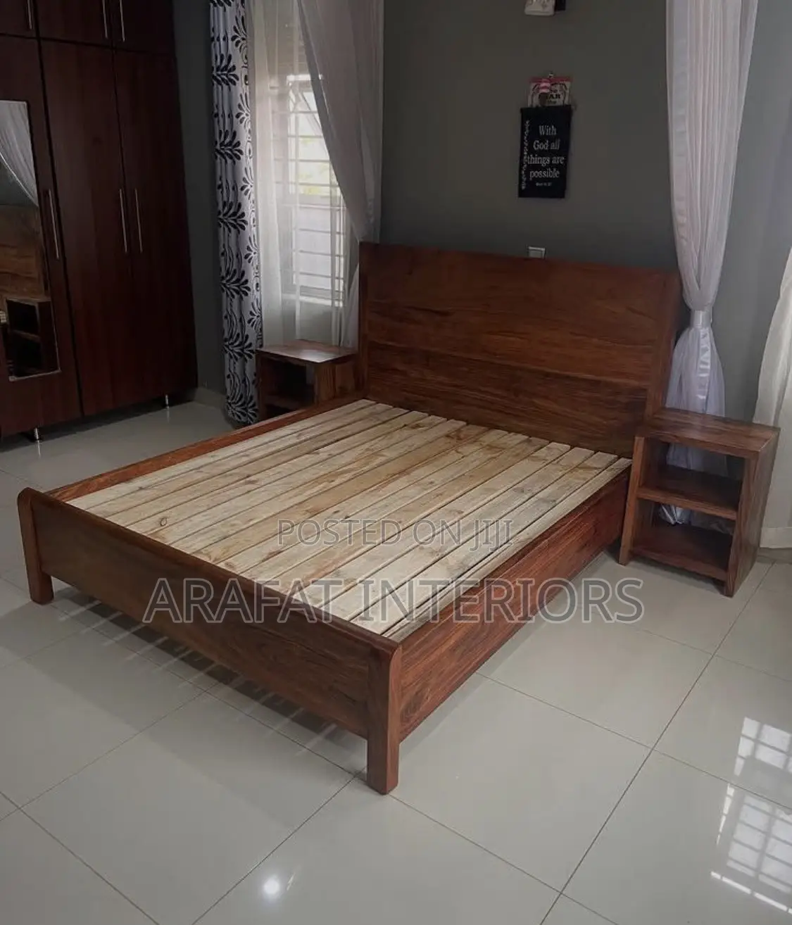 Solid Wood Platform Bed With Nightstands