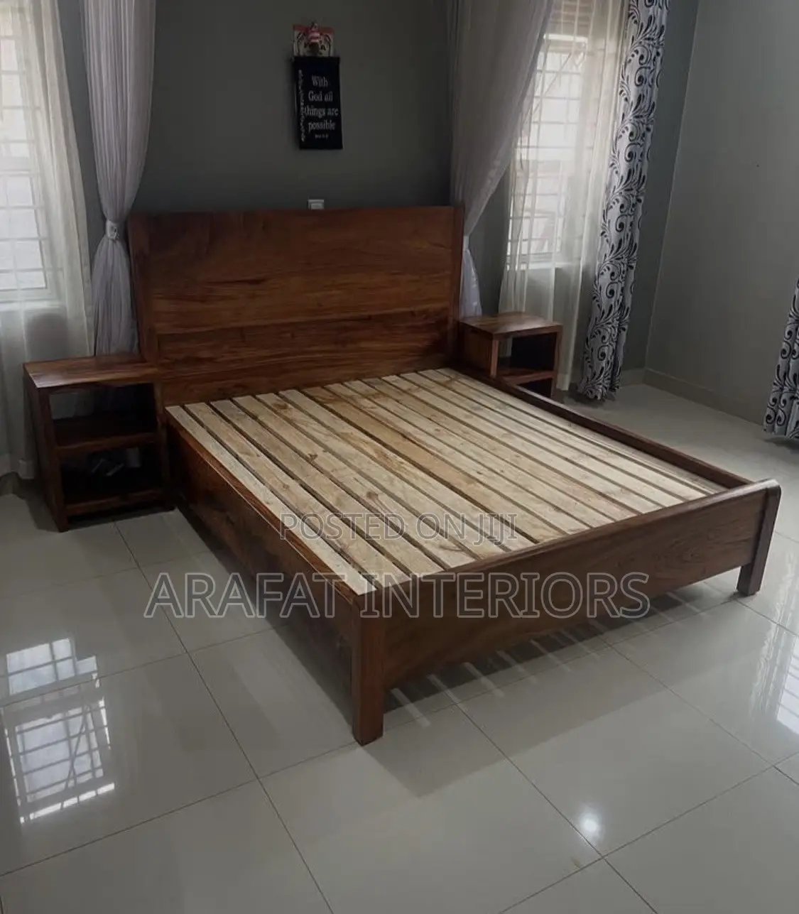 Solid Wood Platform Bed With Nightstands