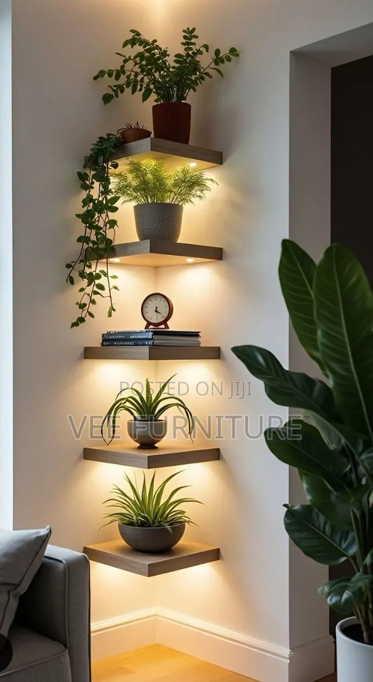 Modern Corner Floating Shelves With Led Lights