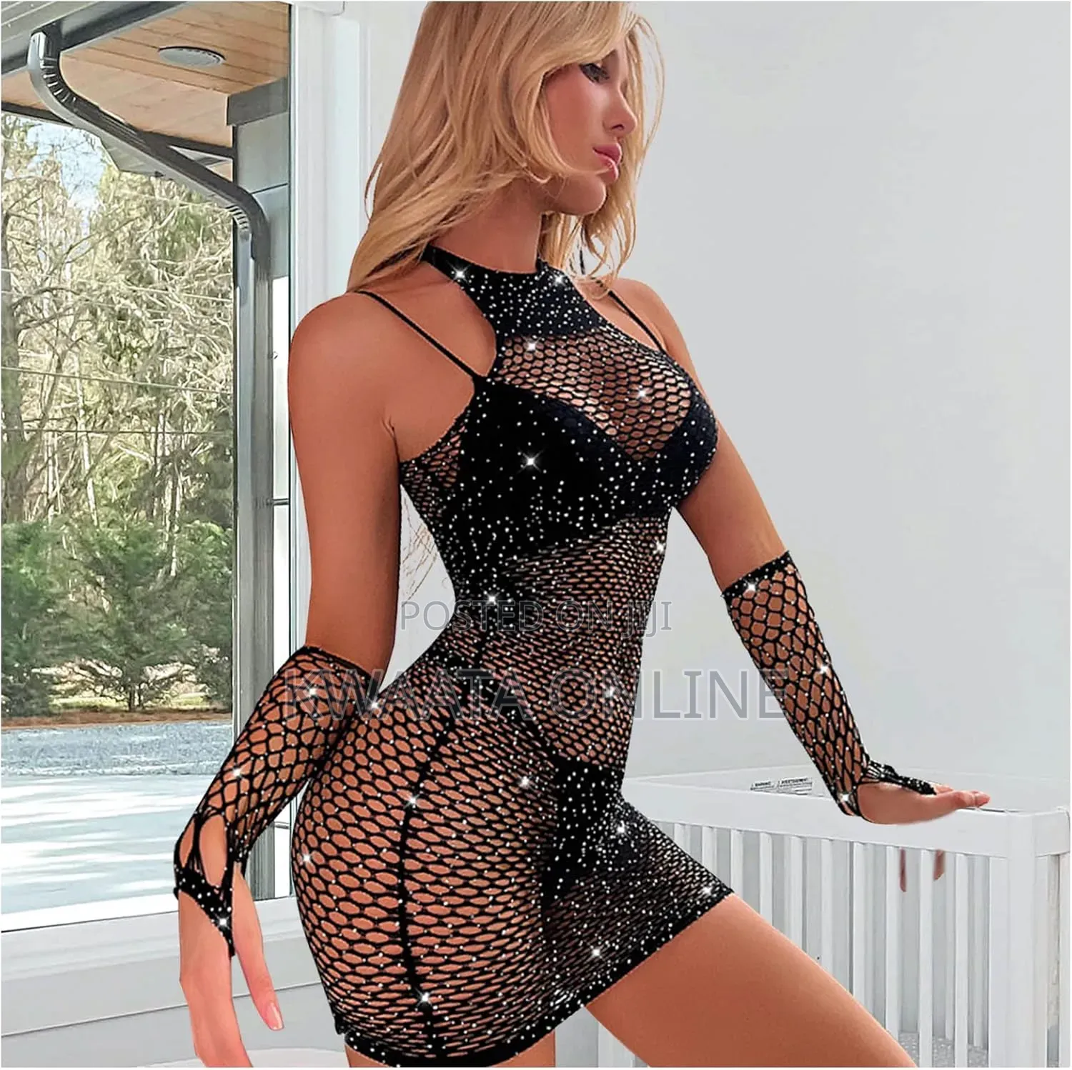 Sexy Sparkle Rhinestone Lingerie Fishnet Bodysuit Mesh Stripper Outfit