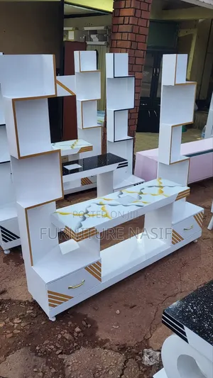 Tv Stand Double Tower White and Gold Available