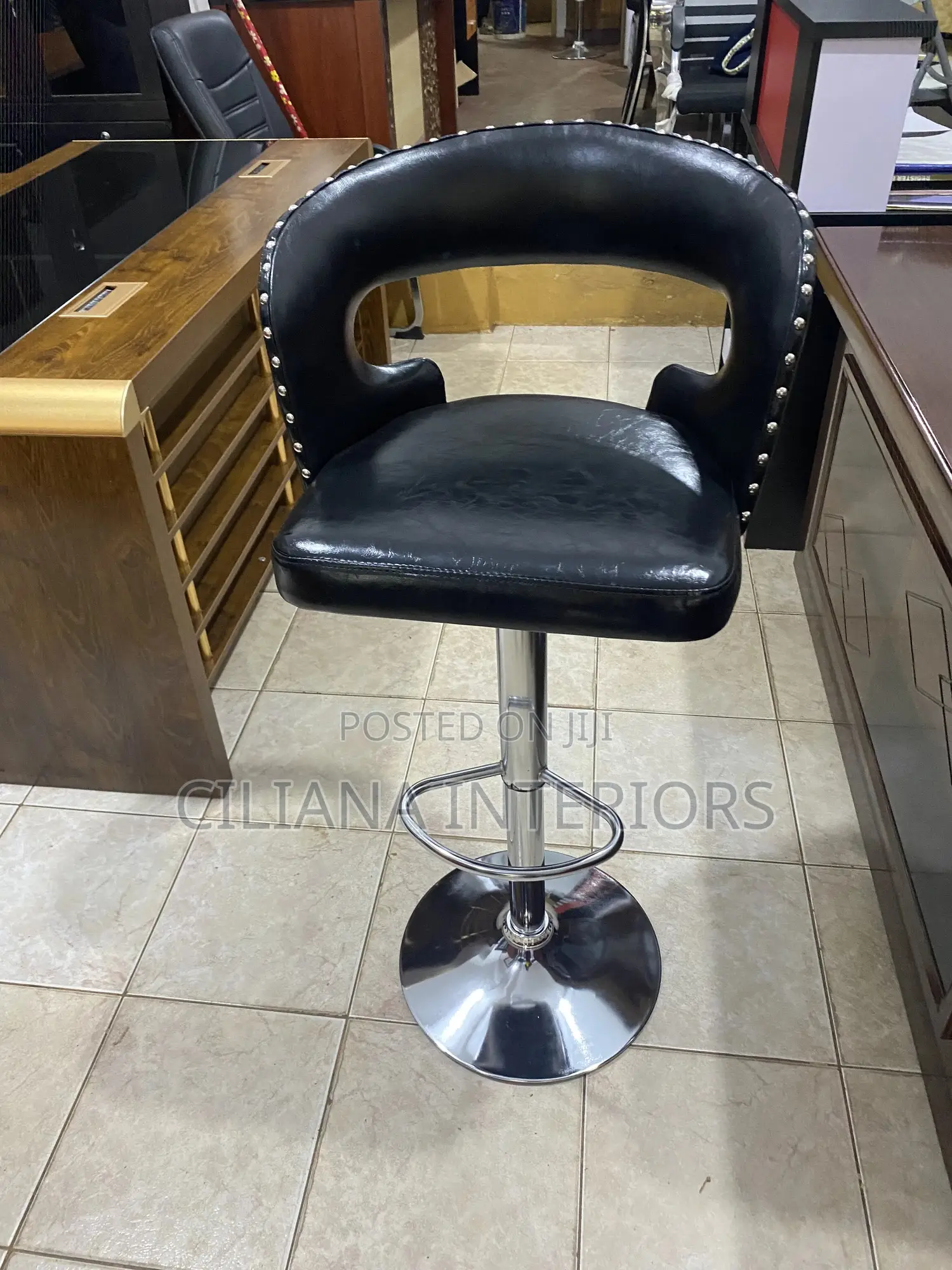 Black Leather Stool