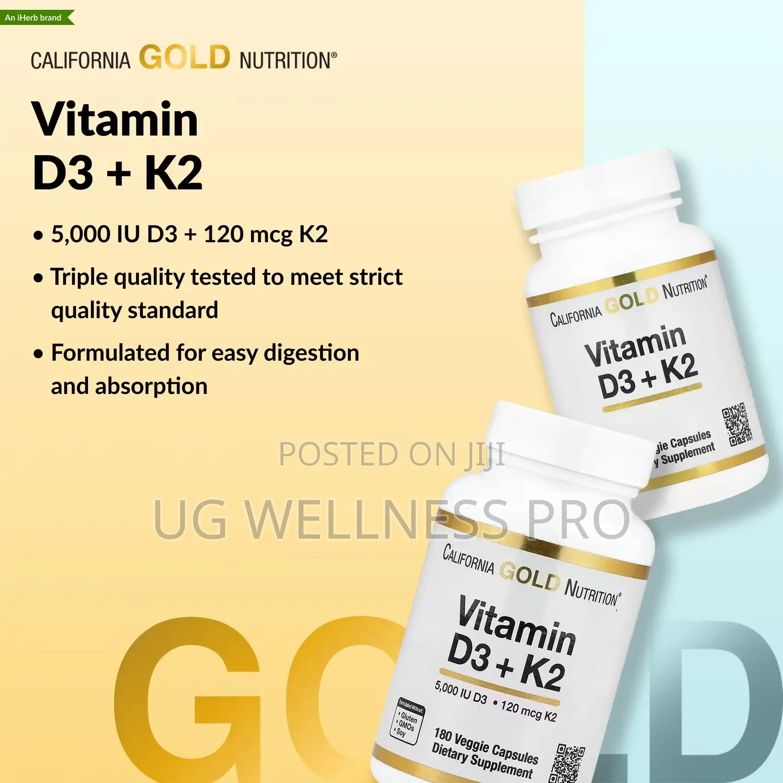 California Gold Nutrition Vitamin D3 + as Mk-7, 180 Veg Capsules