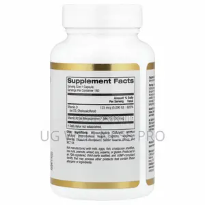 California Gold Nutrition Vitamin D3 + as Mk-7, 180 Veg Capsules