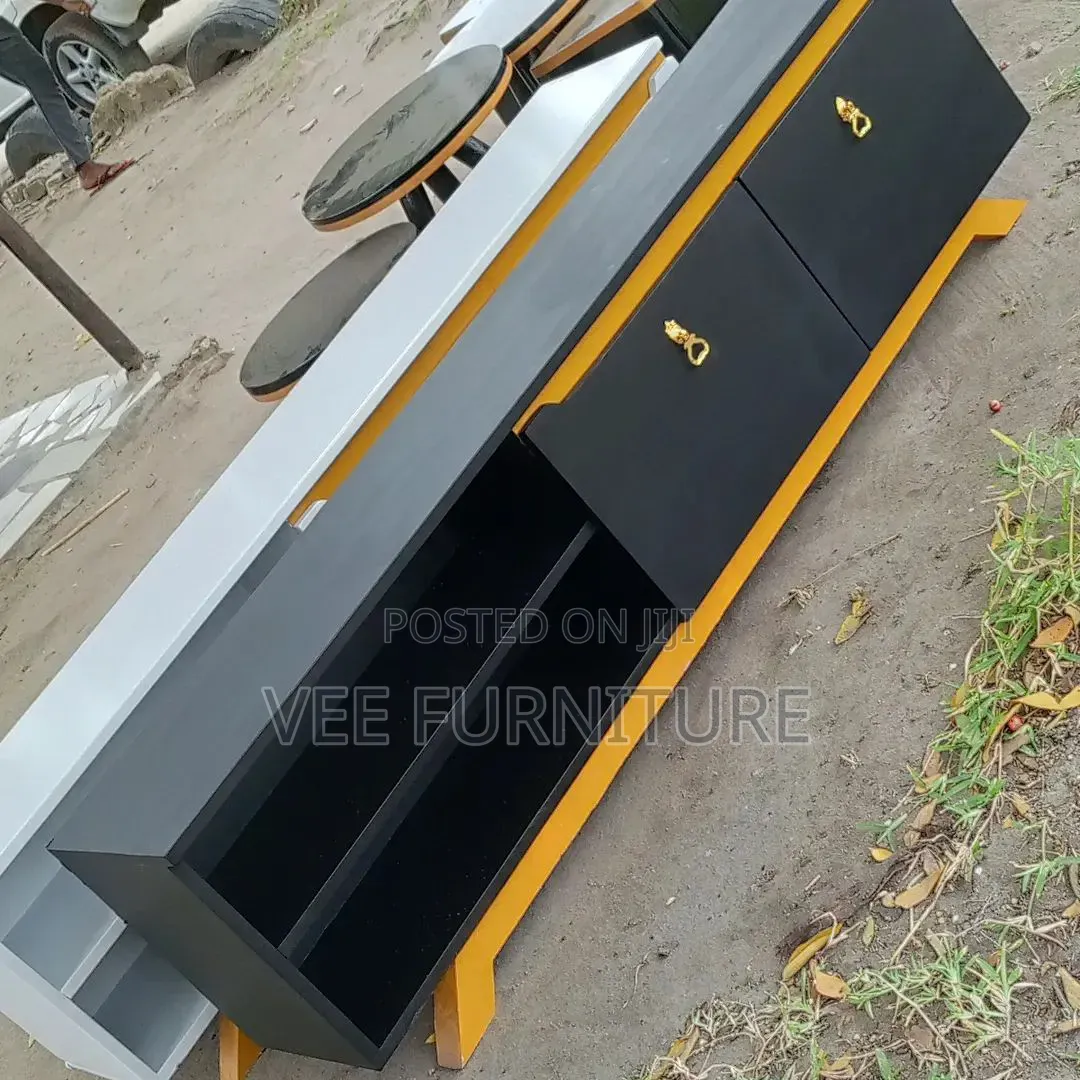 `Executive Tv Unit With Gold Handles – Matte Black Finish