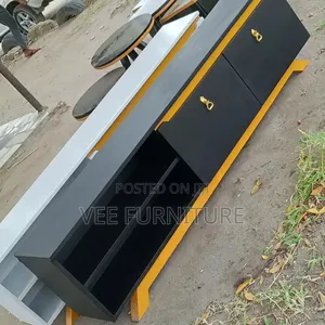 `Executive Tv Unit With Gold Handles – Matte Black Finish