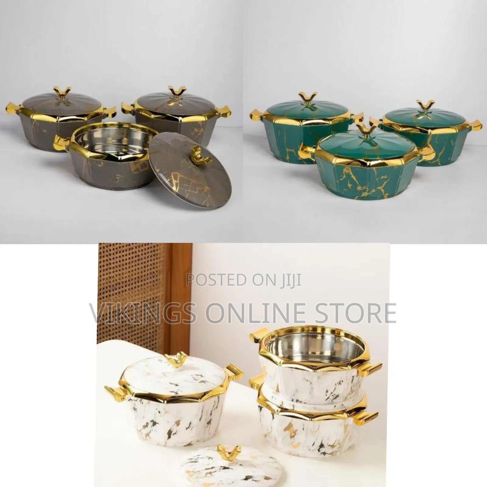 3-PCS Luxury Marble-Patterned Insulated Serving Casserole Set With Lid