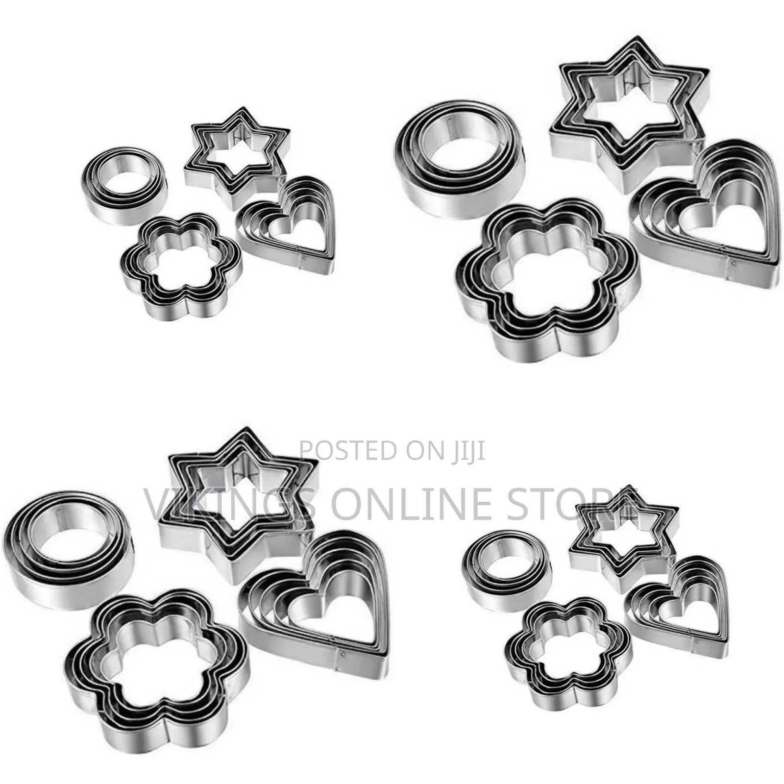 12 Piece, 4 Shape Stainless Steel Cookie Cutters - Silver