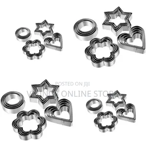 12 Piece, 4 Shape Stainless Steel Cookie Cutters - Silver