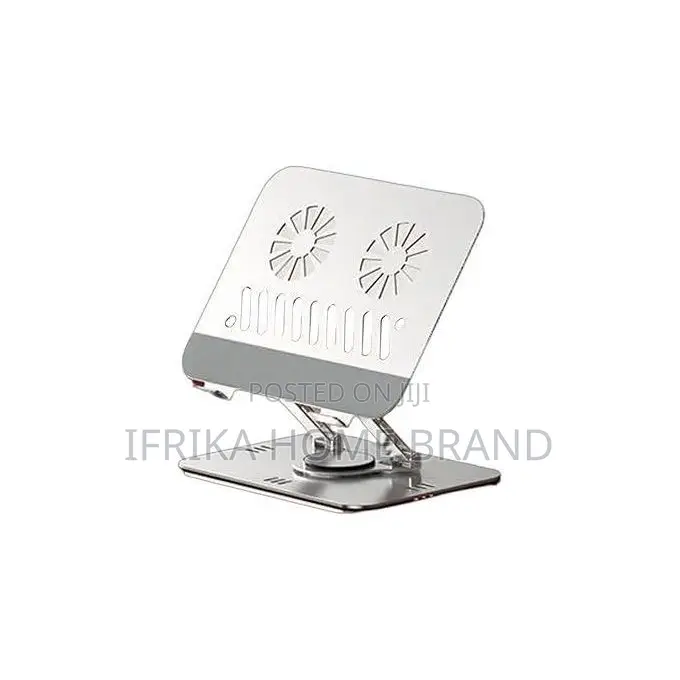 Aluminum Alloy Laptop Stand With 360° Rotation and Dual Cooling Fans.