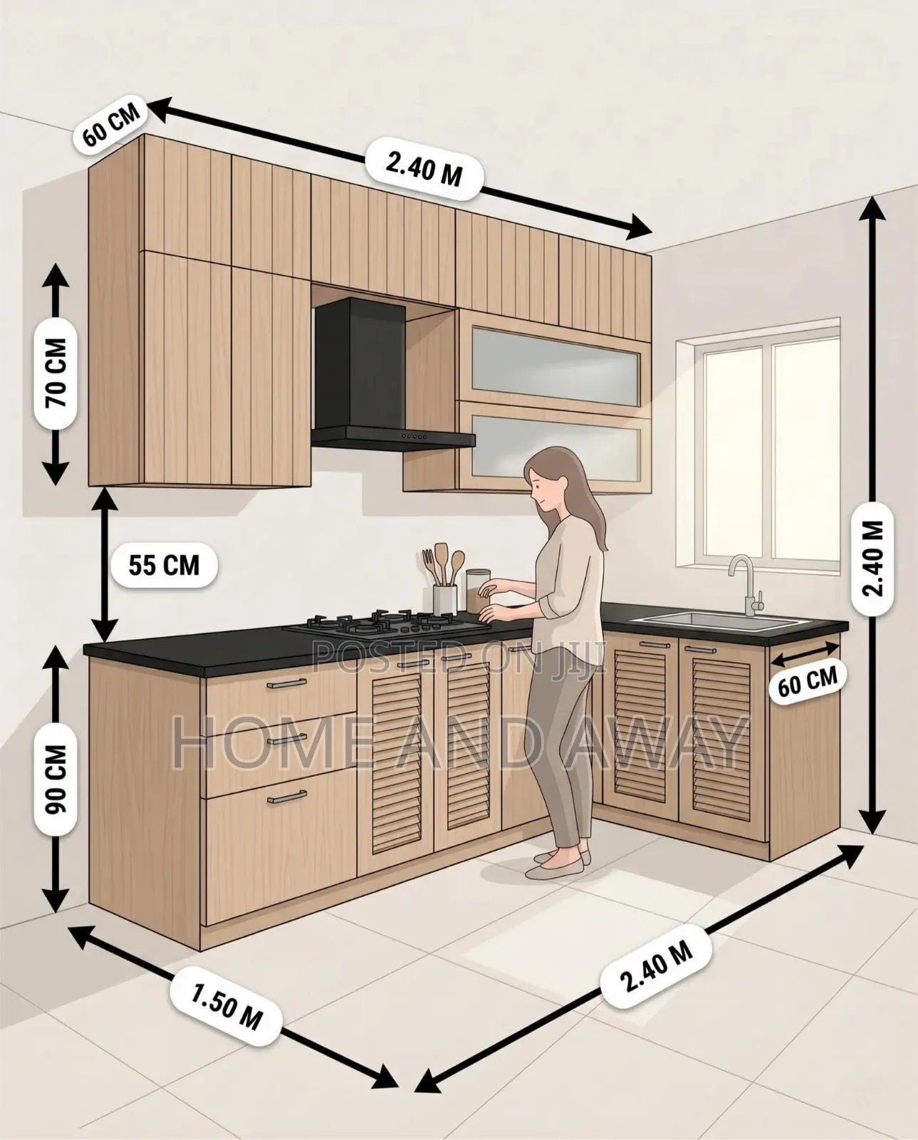 L Shaped Kitchen Cabinets in Any Colour 855,000/- Per Running Meter