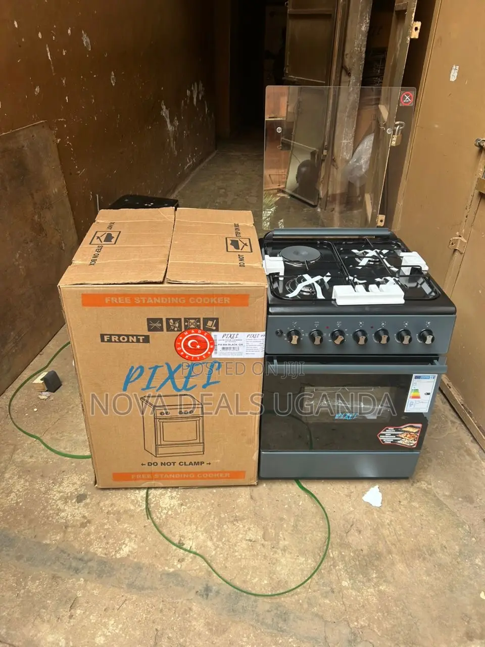 Pixel 60x60 Freestand Black Cooker 3 Gas+1 Electric With Electric Oven